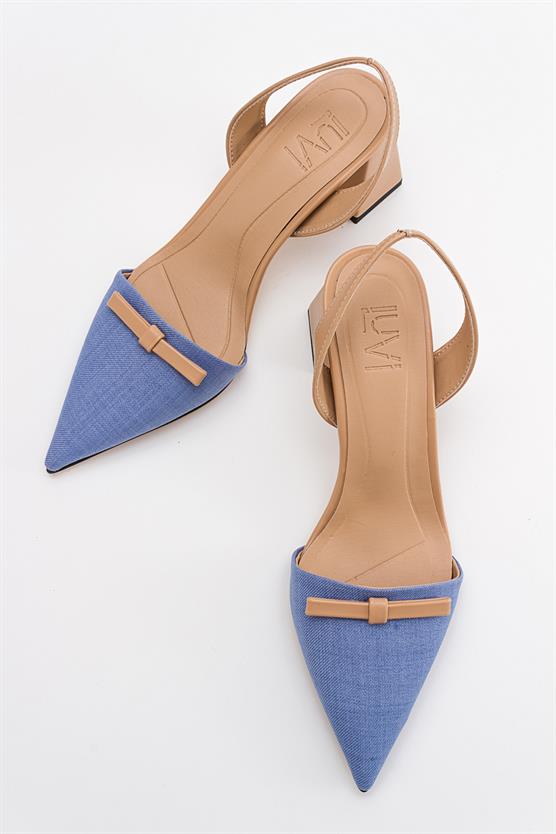 135-2014-3-KOT MAVI/BEJLİNOSSA Kot Mavi-Bej Kadın Topuklu Ayakkabı