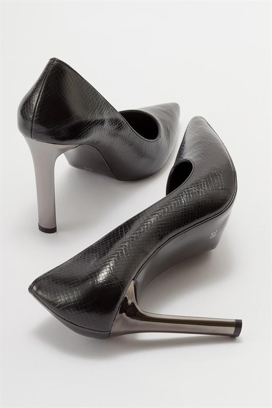 225-5140-3-SIYAH DESENLIMOVES Siyah Desenli Kadın Topuklu Ayakkabı