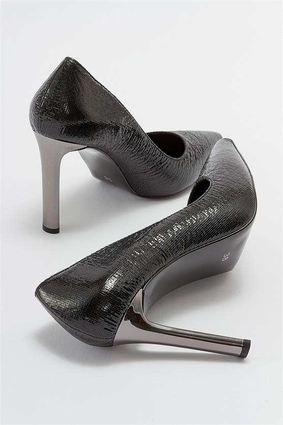 225-5140-4-SIYAH SIMLIMOVES Siyah Simli Kadın Topuklu Ayakkabı