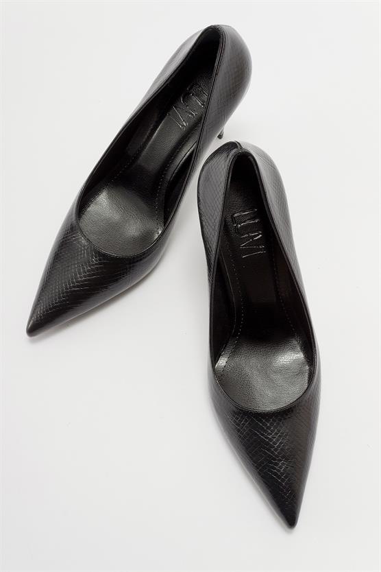 225-5140-3-SIYAH DESENLIMOVES Siyah Desenli Kadın Topuklu Ayakkabı