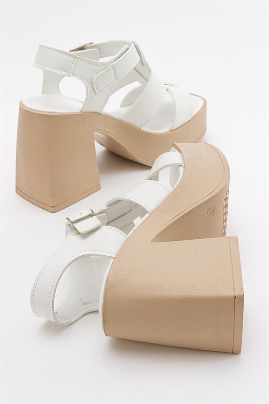 16-403-2-BEYAZ CILTPREK Beyaz Cilt Kadın Topuklu Sandalet