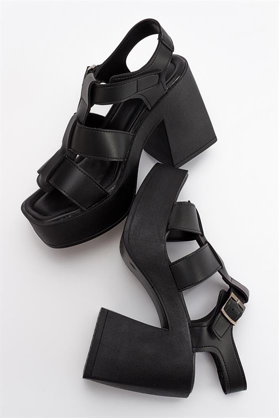 16-403-1-SIYAH CILTPREK Siyah Cilt Kadın Topuklu Sandalet