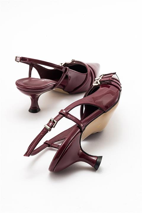 124-6851-2-BORDO RUGANWOSS Bordo Rugan Kemer Detaylı Kadın Topuklu Ayakkabı