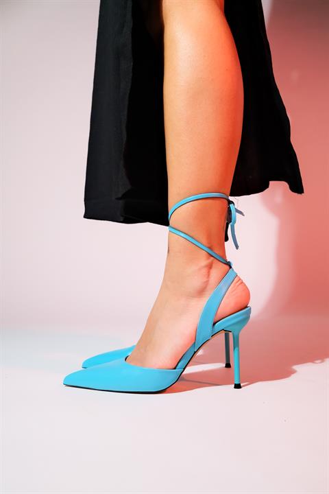 225-5169-5-MAVIBONJE Mavi Sivri Burun Kadın İnce Topuklu Ayakkabı