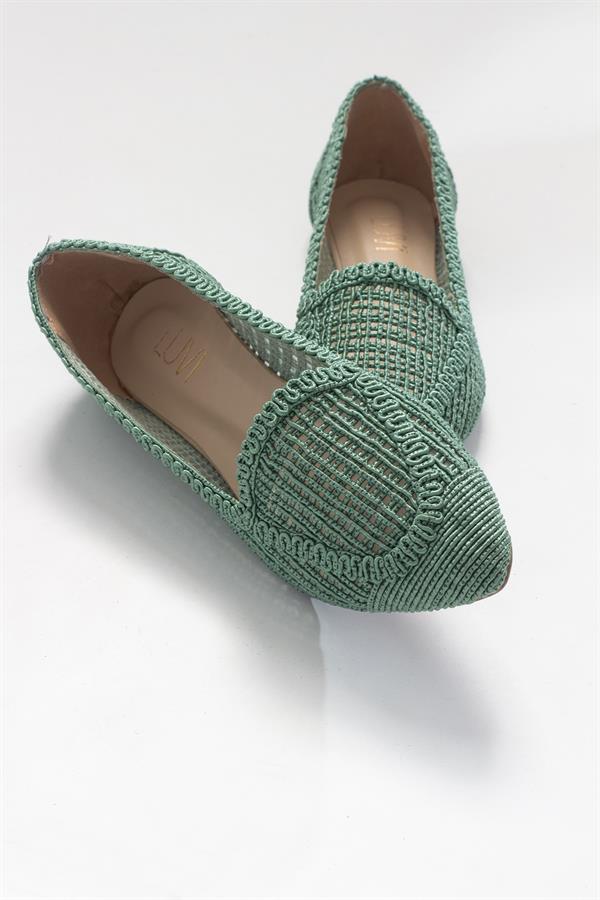 67-101-1101 Yeşil Örme Kadın Babet Ayakkabı