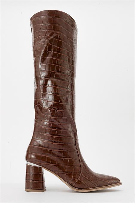68-078-5-TABA BASKIBELİS Taba Baskı Kadın Topuklu Çizme