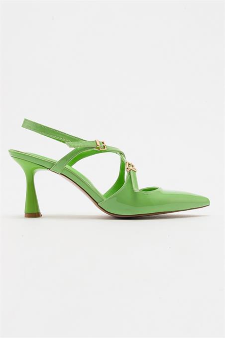 71-3577-5-FISTIK YESIL RUGANCOJE Fıstık Yeşil Rugan Kadın Topuklu Ayakkabı