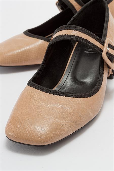 71-1426-3-BEJ DESENLICURES Bej Desenli Kadın Topuklu Ayakkabı