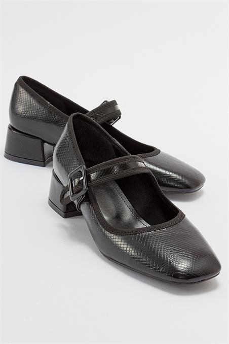 71-1426-1-SIYAH DESENLICURES Siyah Desenli Kadın Topuklu Ayakkabı