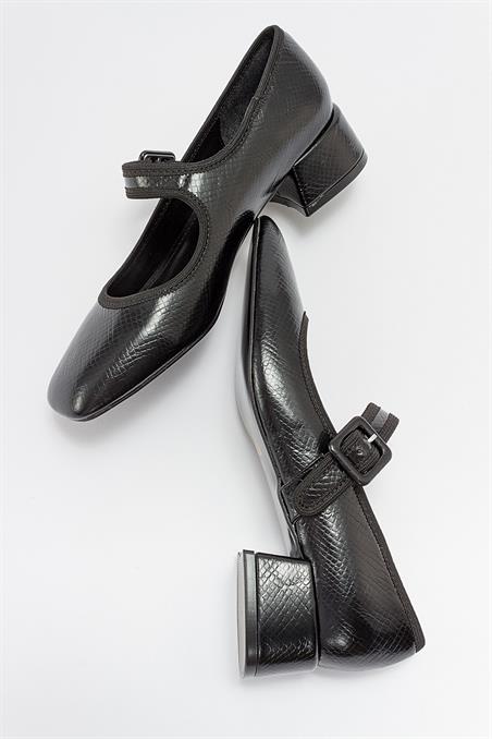 71-1426-1-SIYAH DESENLICURES Siyah Desenli Kadın Topuklu Ayakkabı