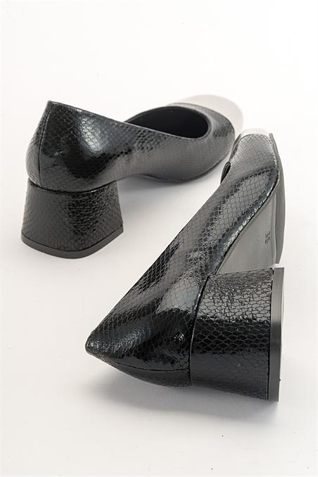 124-3680-2-SIYAH LAZERDOLVEN Siyah Lazer Kadın Topuklu Ayakkabı
