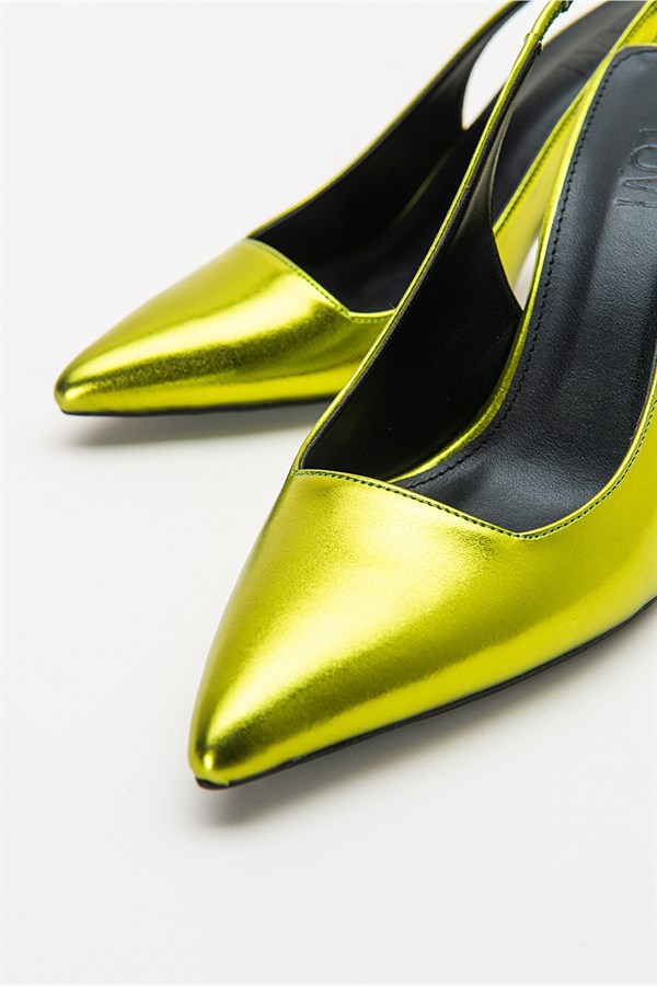 71-7118-3-YESILFERRY Yeşil Metalik Kadın Topuklu Ayakkabı