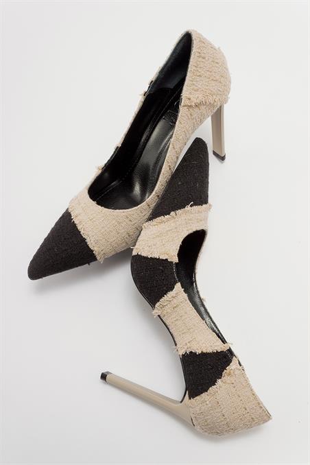 225-5172-2-BEJ TUVITFESTA Bej - Siyah Tüvit Kadın Topuklu Ayakkabı