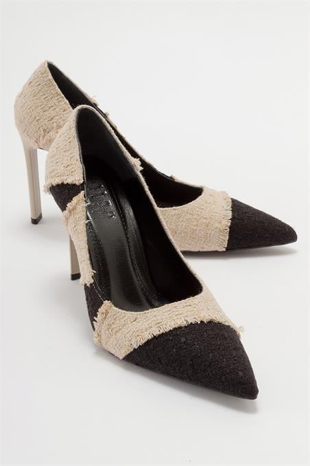225-5172-2-BEJ TUVITFESTA Bej - Siyah Tüvit Kadın Topuklu Ayakkabı