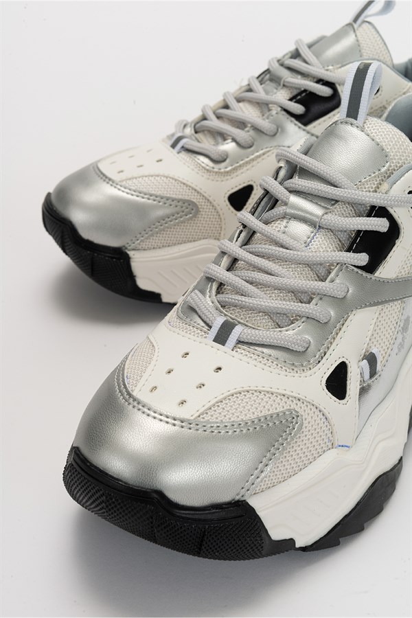 98-65137-2-GUMUS-BEYAZLECCE Gümüş-Beyaz Kadın Spor Ayakkabı