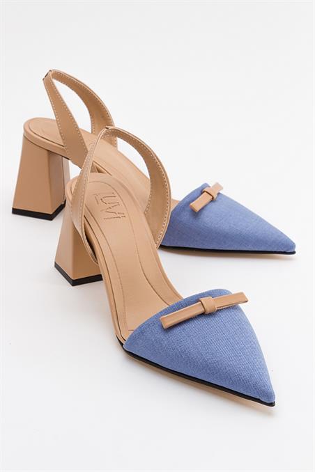 135-2014-3-KOT MAVI/BEJLİNOSSA Kot Mavi-Bej Kadın Topuklu Ayakkabı