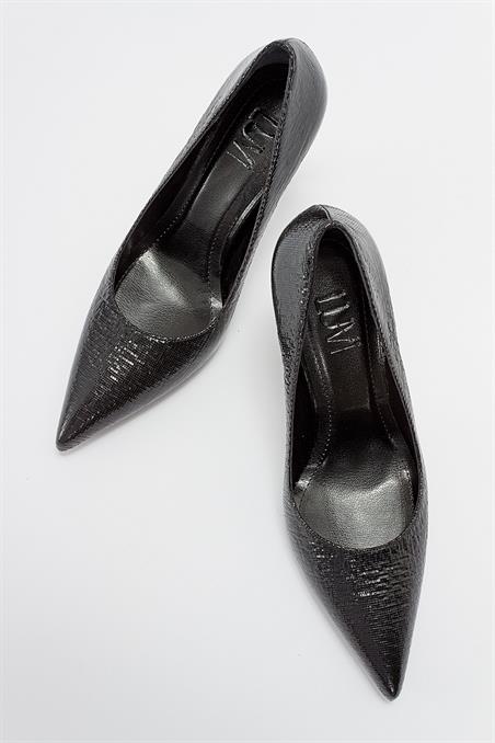 225-5140-4-SIYAH SIMLIMOVES Siyah Simli Kadın Topuklu Ayakkabı