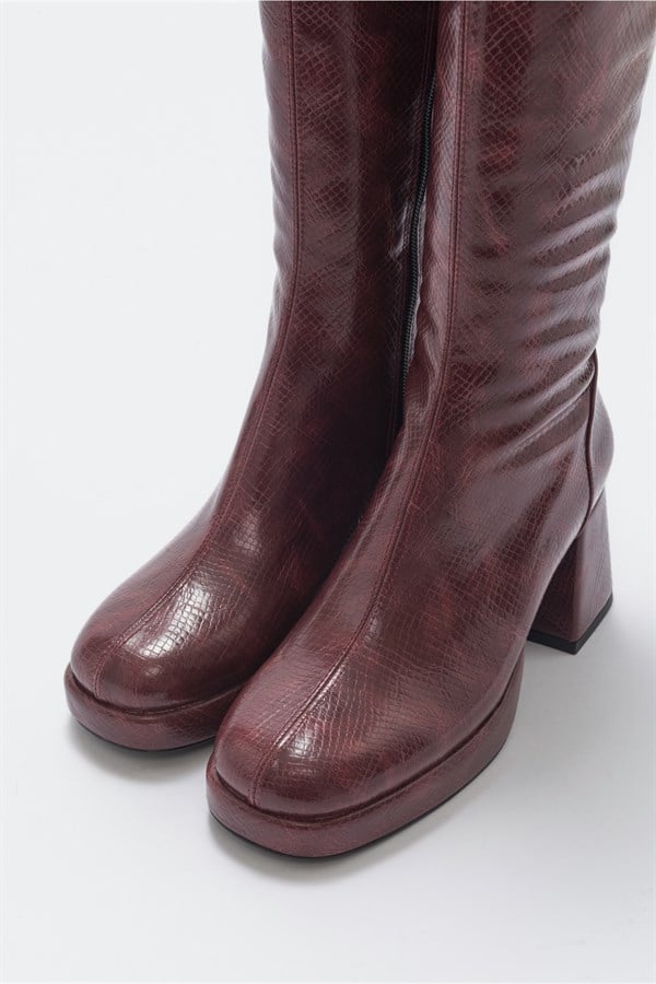 168-111-3-BORDO BASKINOOTE Bordo Baskı Kadın Çizme
