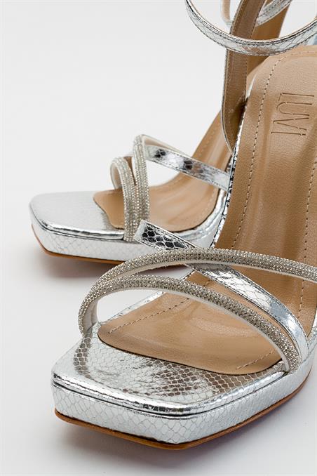 168-125-7-GUMUS DESENLIOSEA Gümüş Desenli Kadın Topuklu Ayakkabı