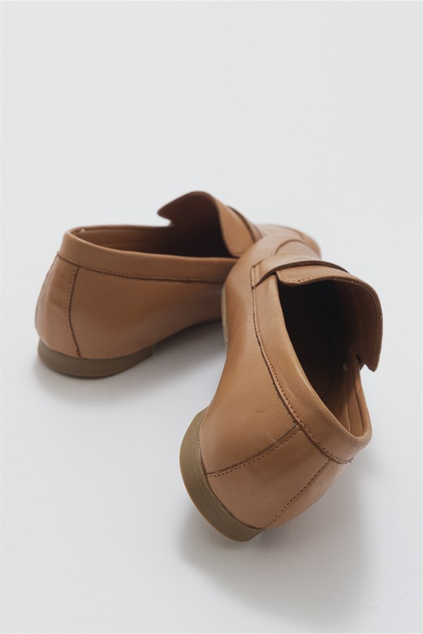 151-01-4-TABA CILTPEAK Taba Cilt Hakiki Deri Kadın Loafer Ayakkabı