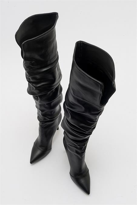 41-500-4-SIYAH CILTPOLİNA Siyah Cilt Kadın Topuklu Çizme