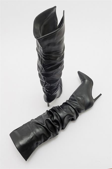 41-500-4-SIYAH CILTPOLİNA Siyah Cilt Kadın Topuklu Çizme