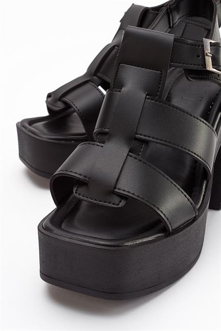 16-403-1-SIYAH CILTPREK Siyah Cilt Kadın Topuklu Sandalet