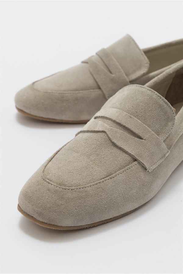 151-04-3-BEJ SUETVERUS Bej Süet Hakiki Deri Kadın Loafer Ayakkabı