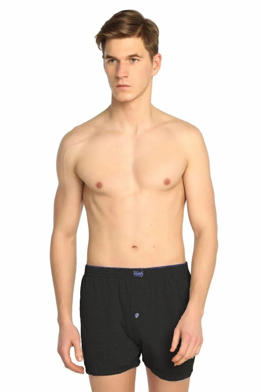 Erkek Düğmeli Düz Rahat Kesim Boxer