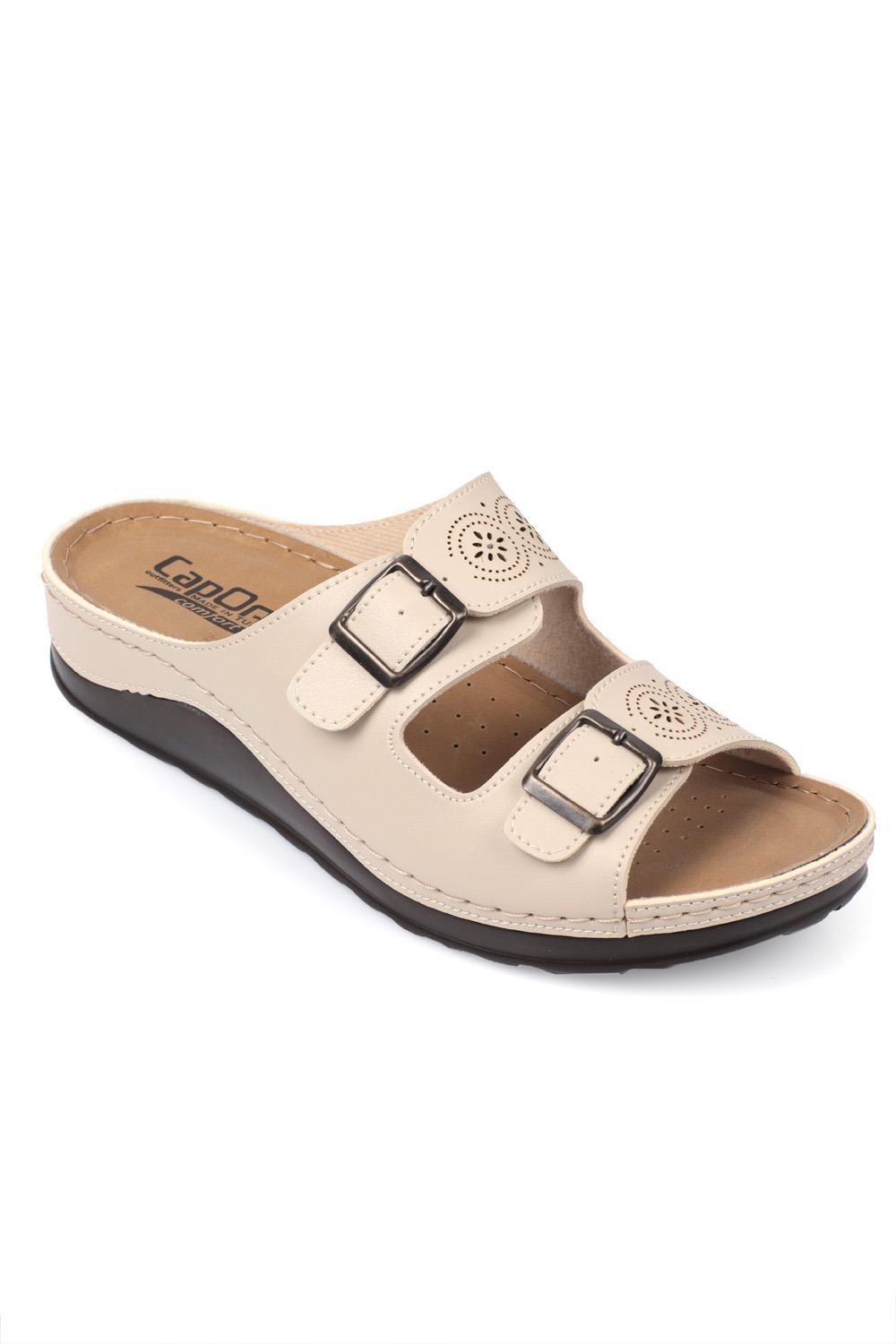 Capone 107009 Women Beige Double Starps Slide Comfort Anatomical Sandals