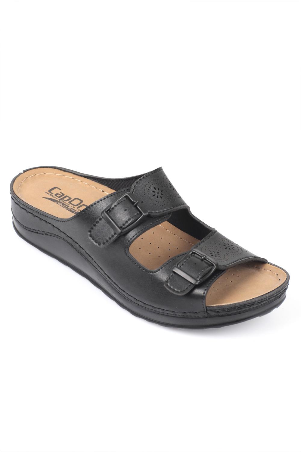 Capone 107009 Women Black Double Starps Slide Comfort Anatomical Sandals