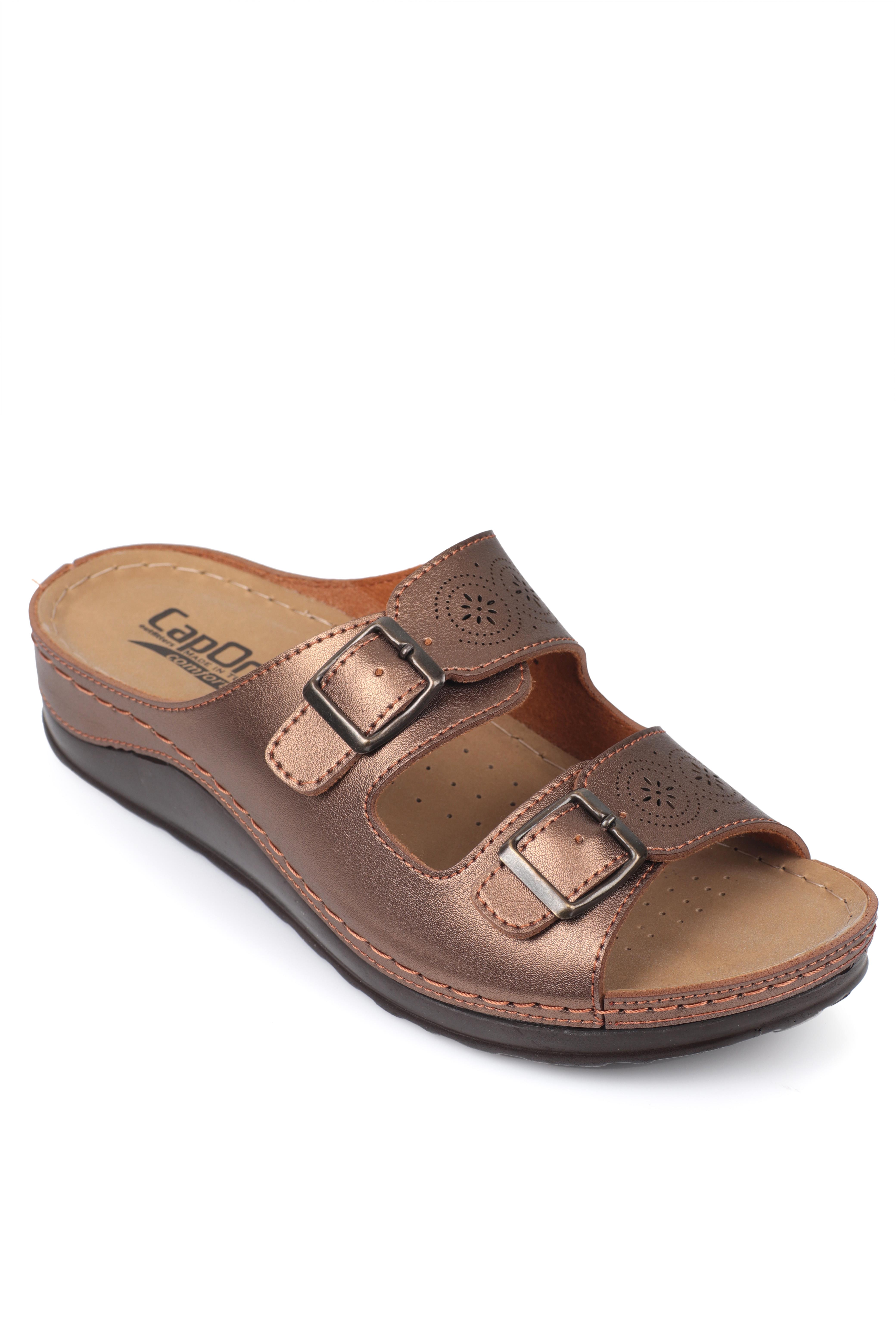 Capone 107009 Women Copper Double Starps Slide Comfort Anatomical Sandals