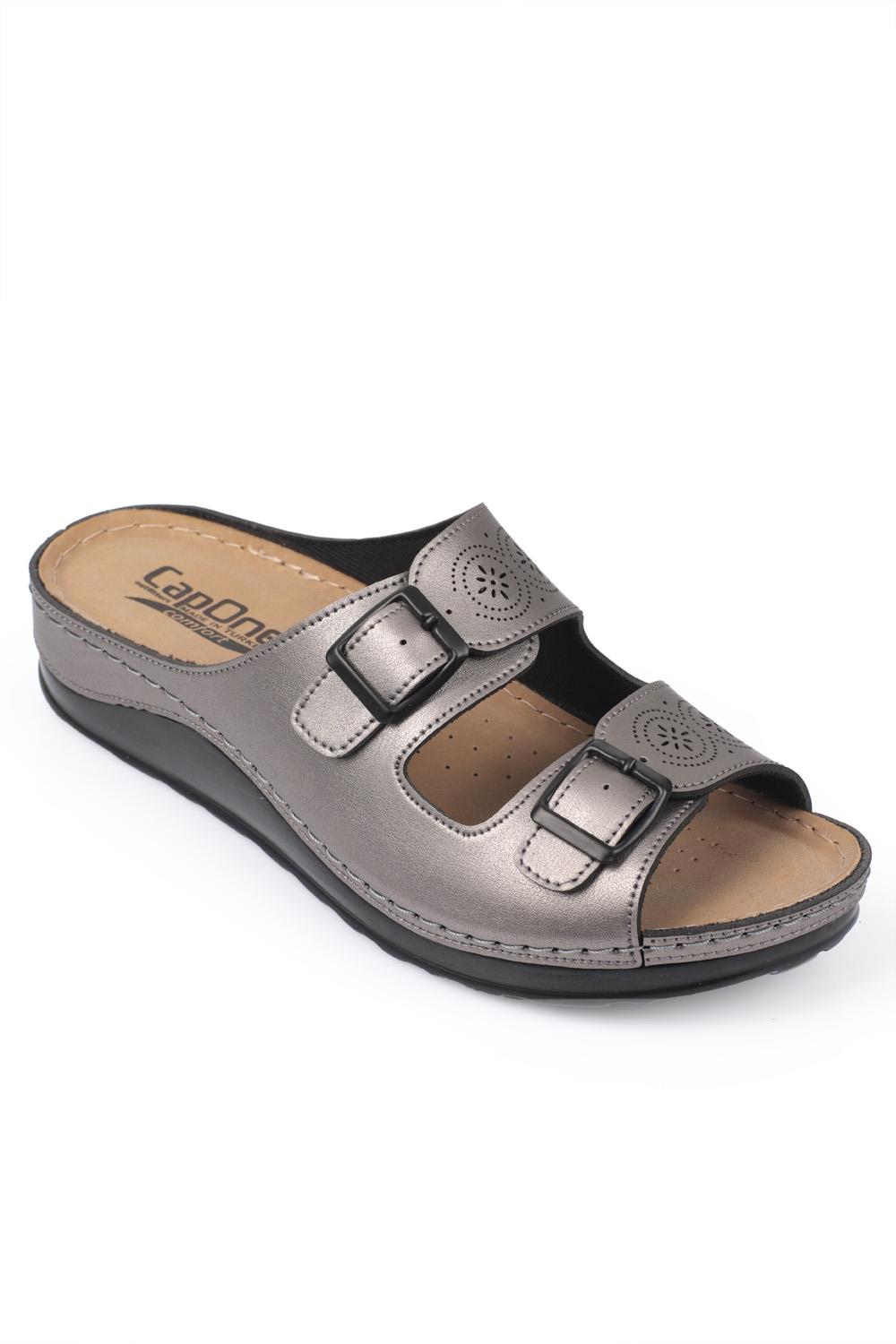 Capone 107009 Women Platinum Double Starps Slide Comfort Anatomical Sandals