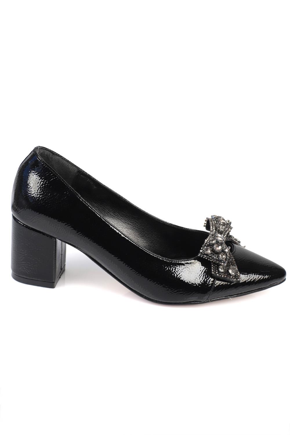 Capone 645 Women Black Heel Cristal Embellished Bow Tie Shoes