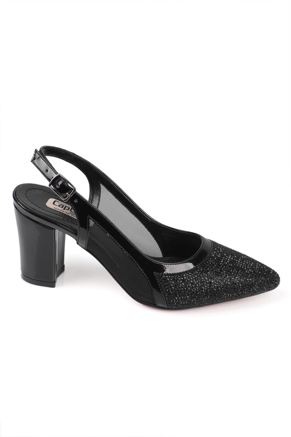 Capone 750 Women Black Heel Cristal Embellished Netted Slingback Shoes