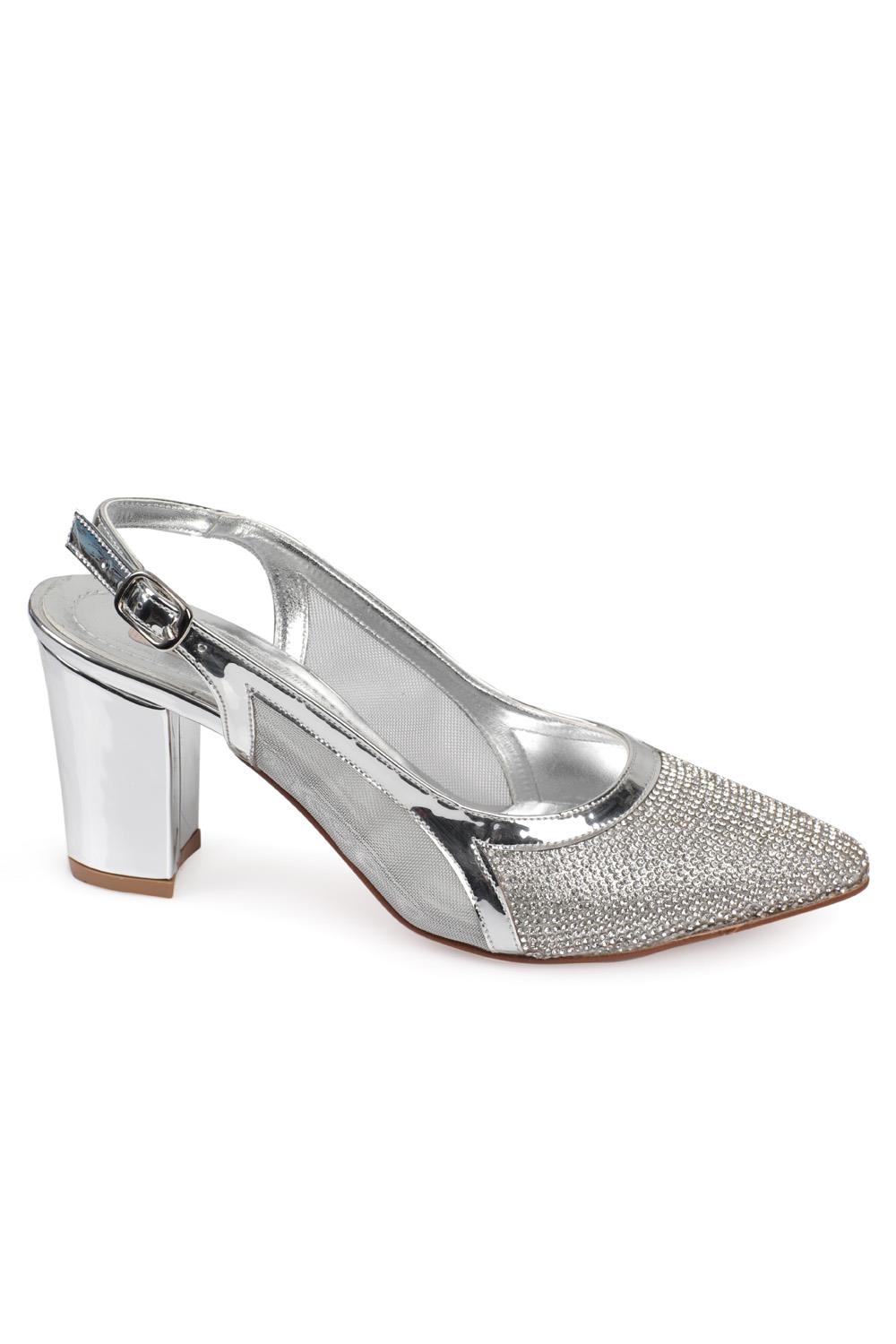 Capone 750 Women Silver Heel Cristal Embellished Netted Slingback Shoes