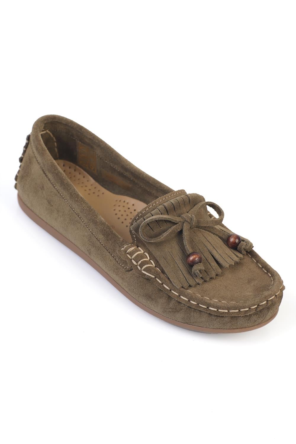 Capone Almir Genuine Leather Suede Beaded Tassel Comfort Women Green Loafer