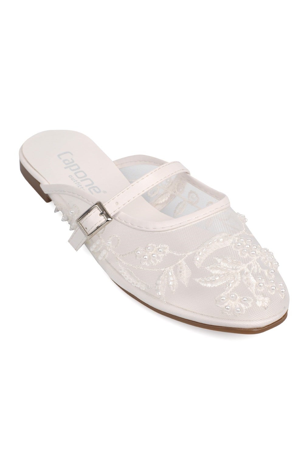 Capone Avie Lace Mesh Embroidered Women White Mule