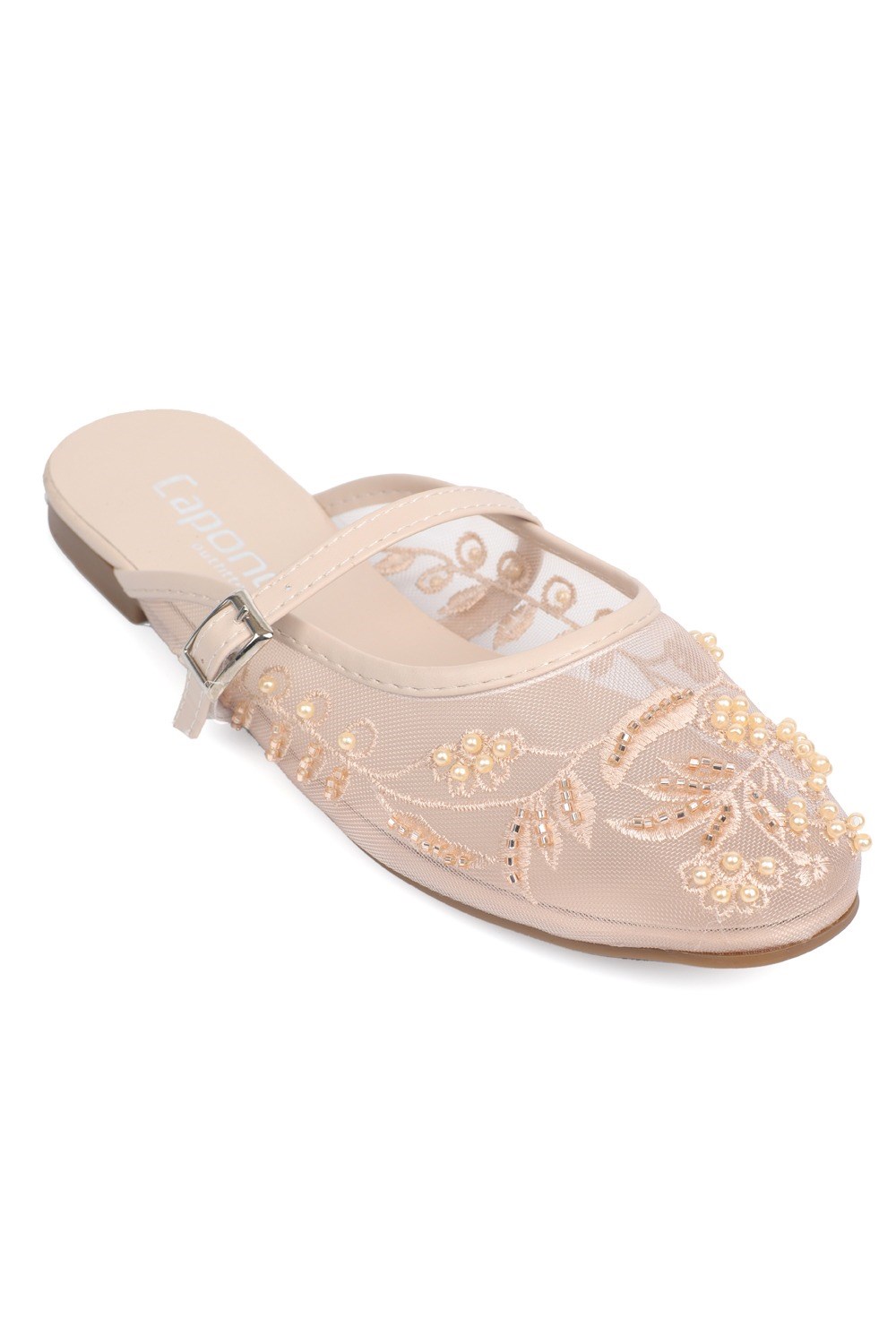 Capone Avie Lace Mesh Embroidered Women Beige Mule