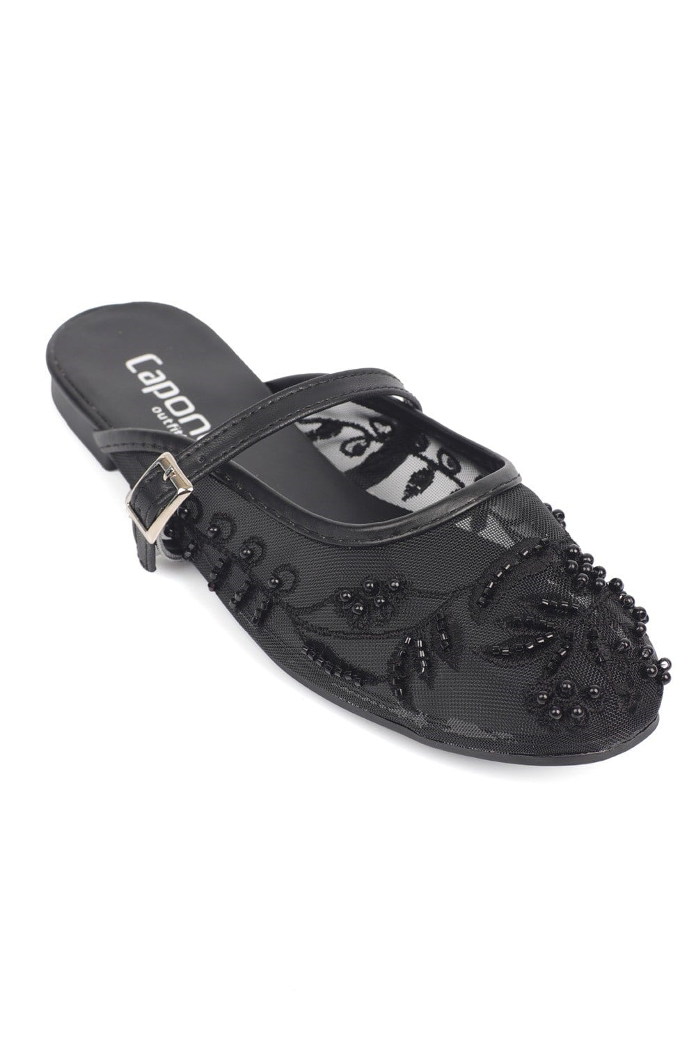 Capone Avie Lace Mesh Embroidered Women Black Mule