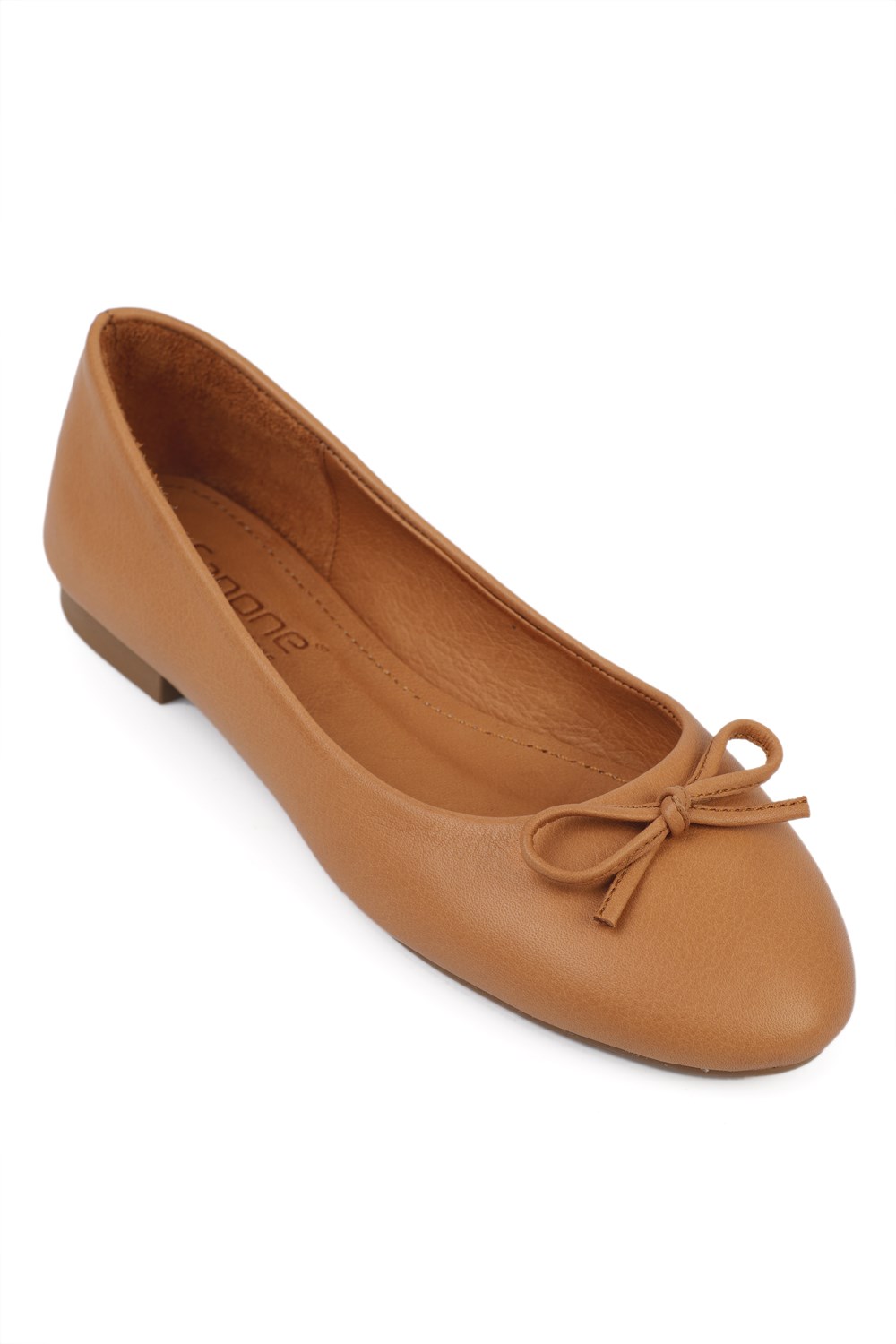 Capone Bloom Genuine Leather Bow Detail Round Toe Women Honey Ballerinas