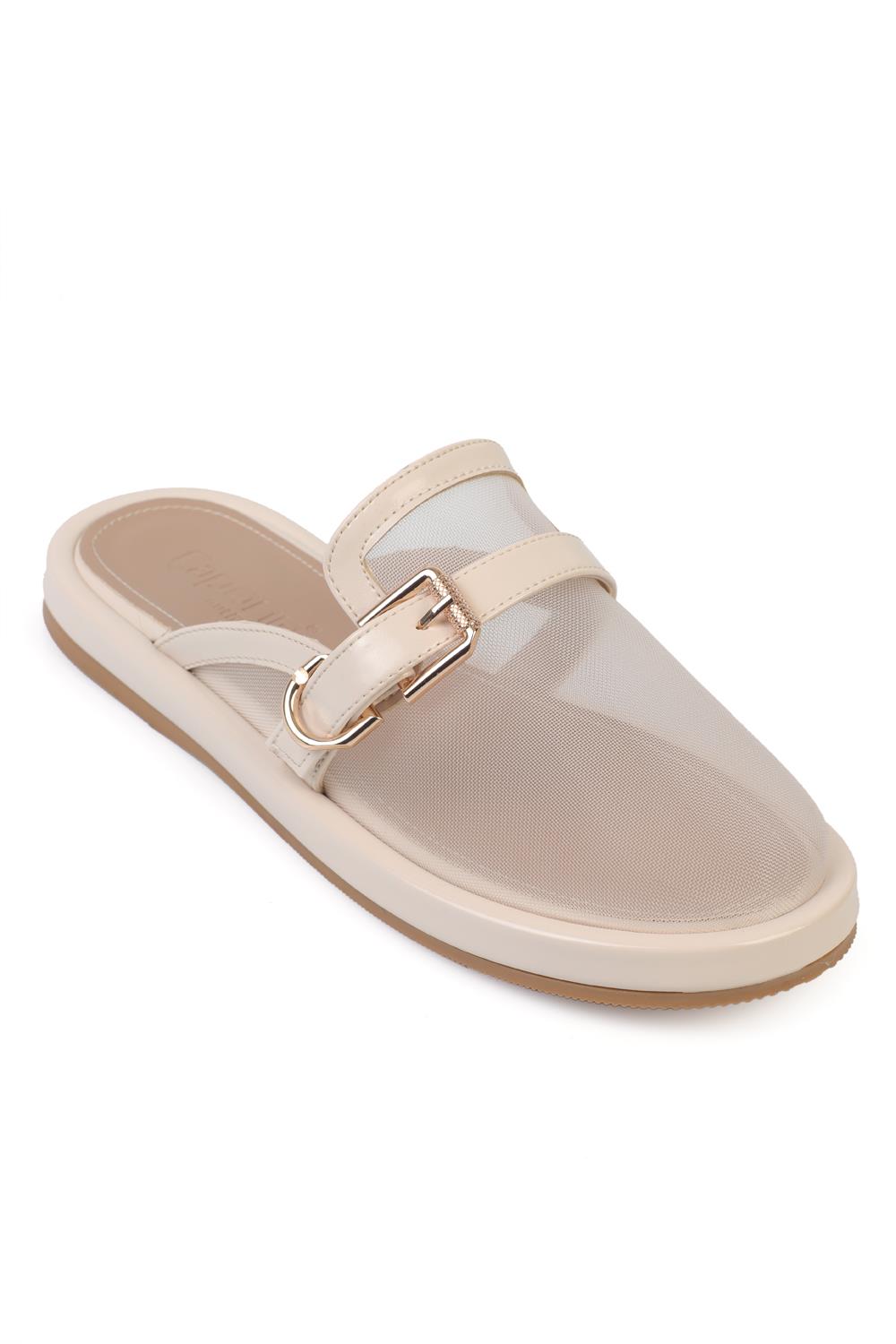 Capone Bobbie Mesh Flat Heel Women Ecru Clog Sandal