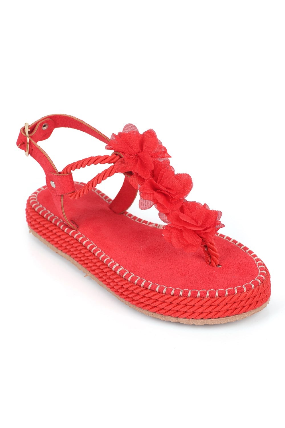 Capone Corded Rope Flower Detail Women Red Thong Sandals