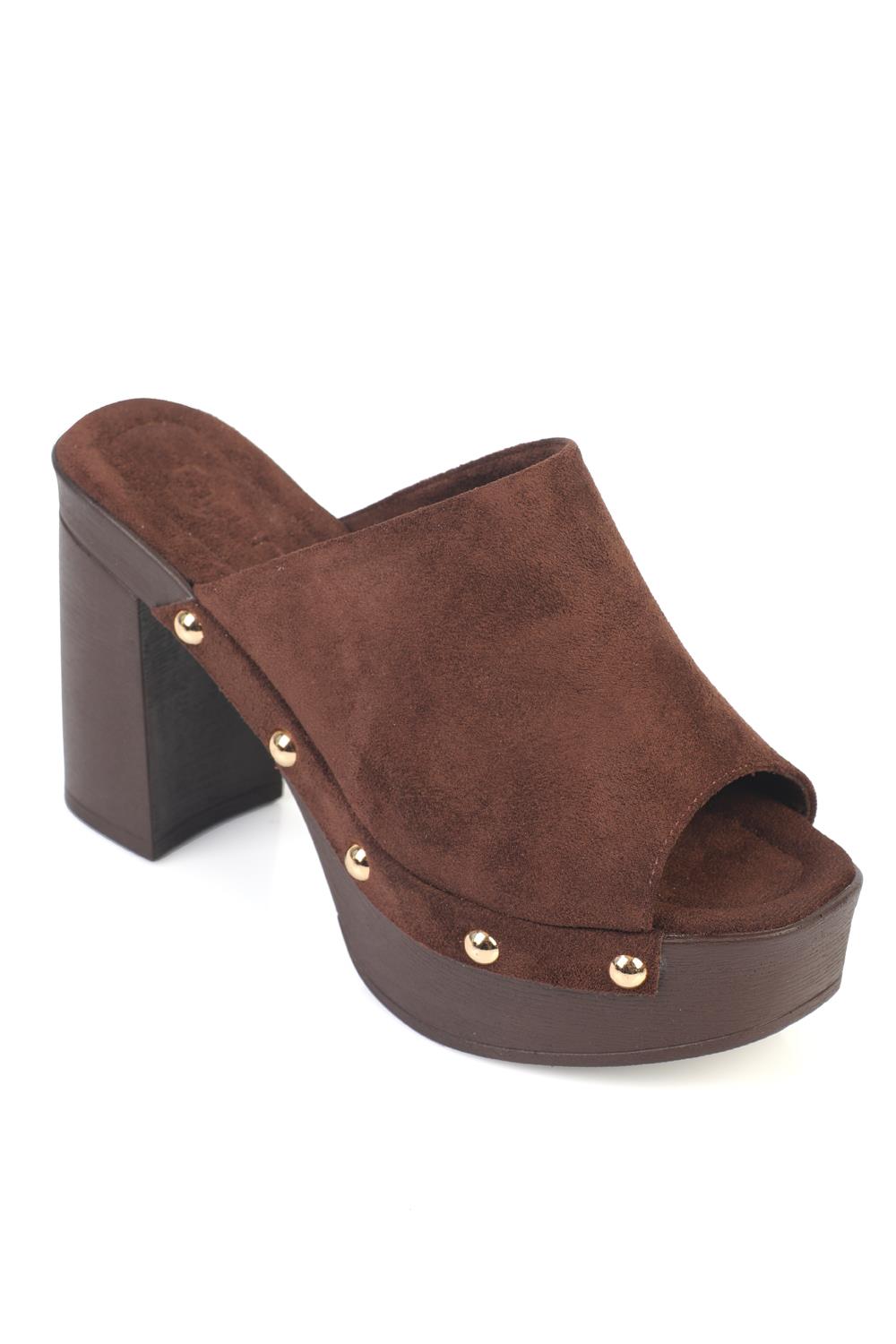 Capone Cornelle Platform Suede Look Single Band Women Sued Brown Clog