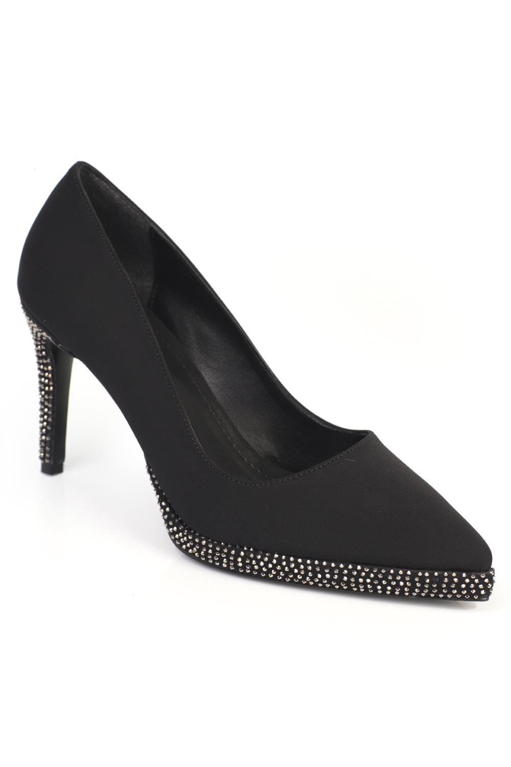Capone Crystal Embellished Platform High Heeled Satin Women Satin Black Evening Dress Shoes