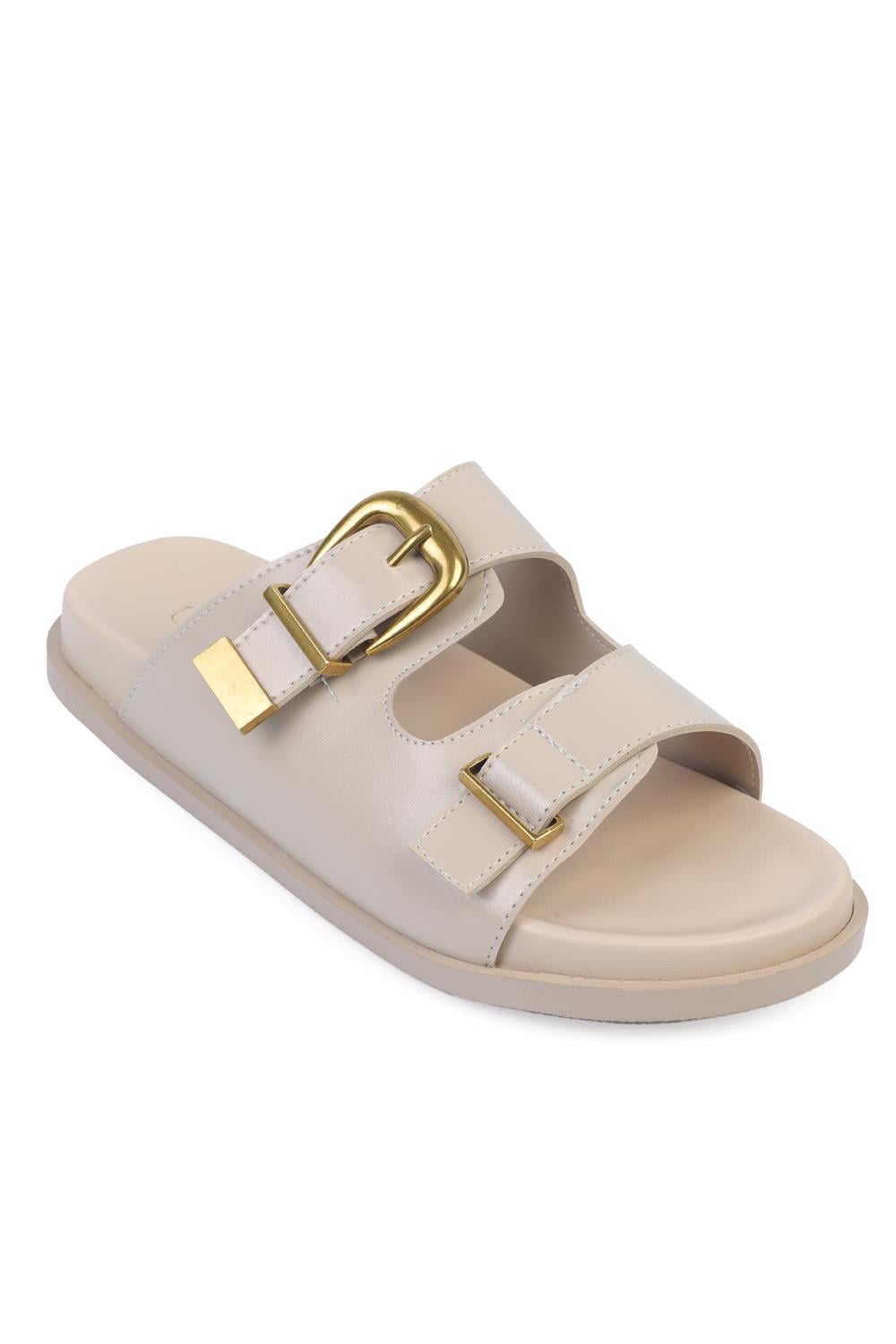 Capone Double Buckled Women Beige Comfort Sandals