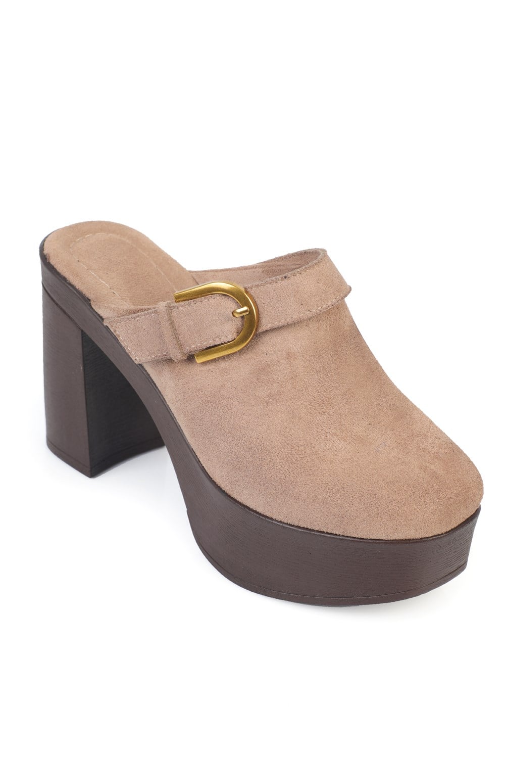 Capone Edith Platform Suede Look Ankle Strap Women Sued Mink Clog