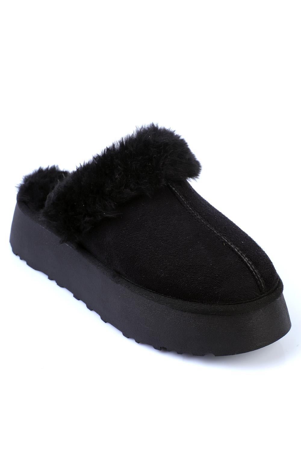 Capone Furry Closed Toe Women Black Slippers
