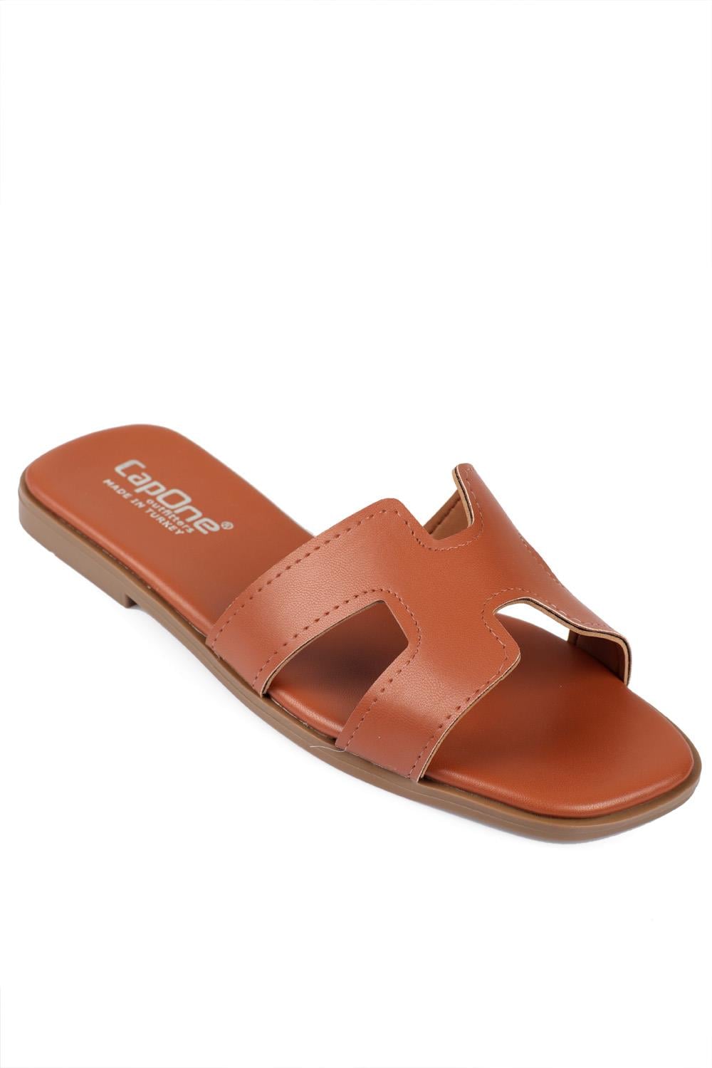 Capone Halsey Women Tan Slide Flat Sandals