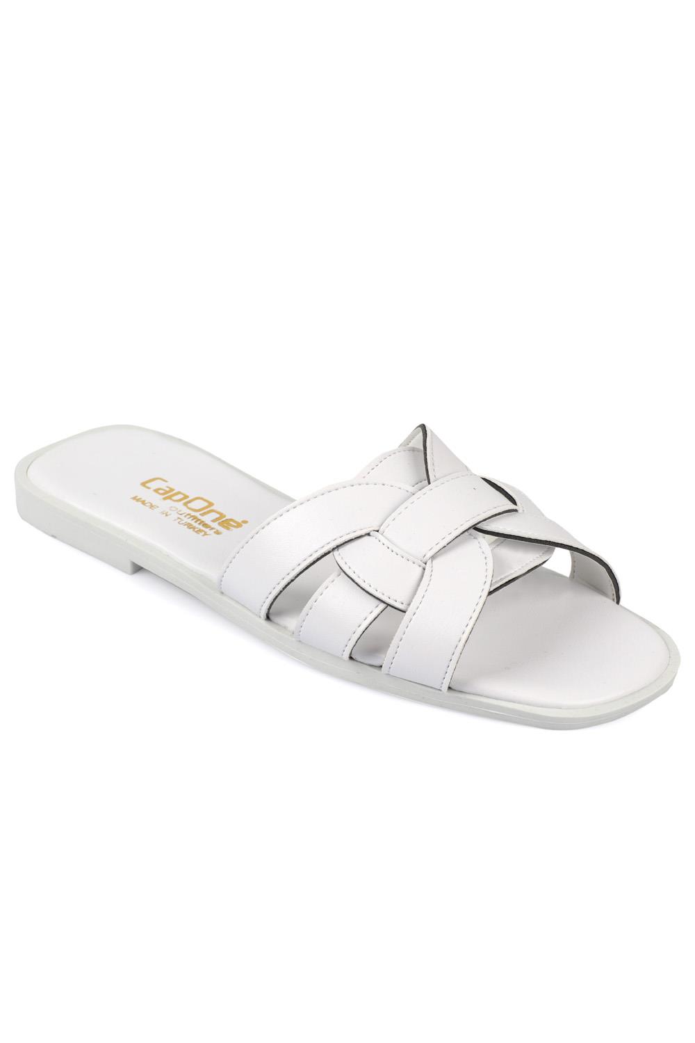 Capone Halsey Women White Slide Flat Sandals